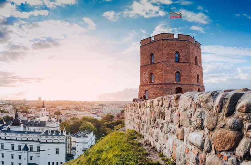 Gediminas Tower above the Vilnius rooftops in late light